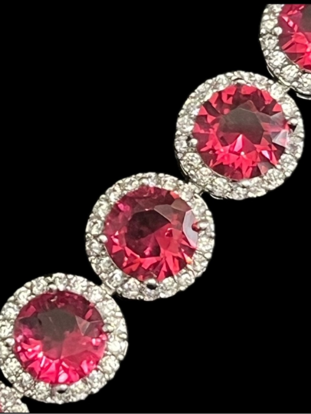 New Micro Pave Set HALO Cz Red Ruby Silver ROUND statement Tennis Line Bracelet